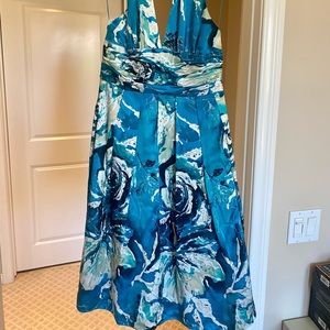 Adrianna Papell Turquoise Floral Halter Dress